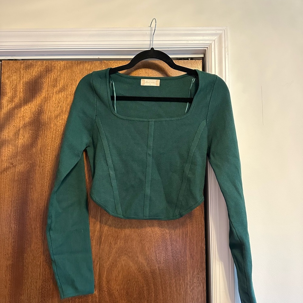 Altar'd State Green Fitted Crop Blouse